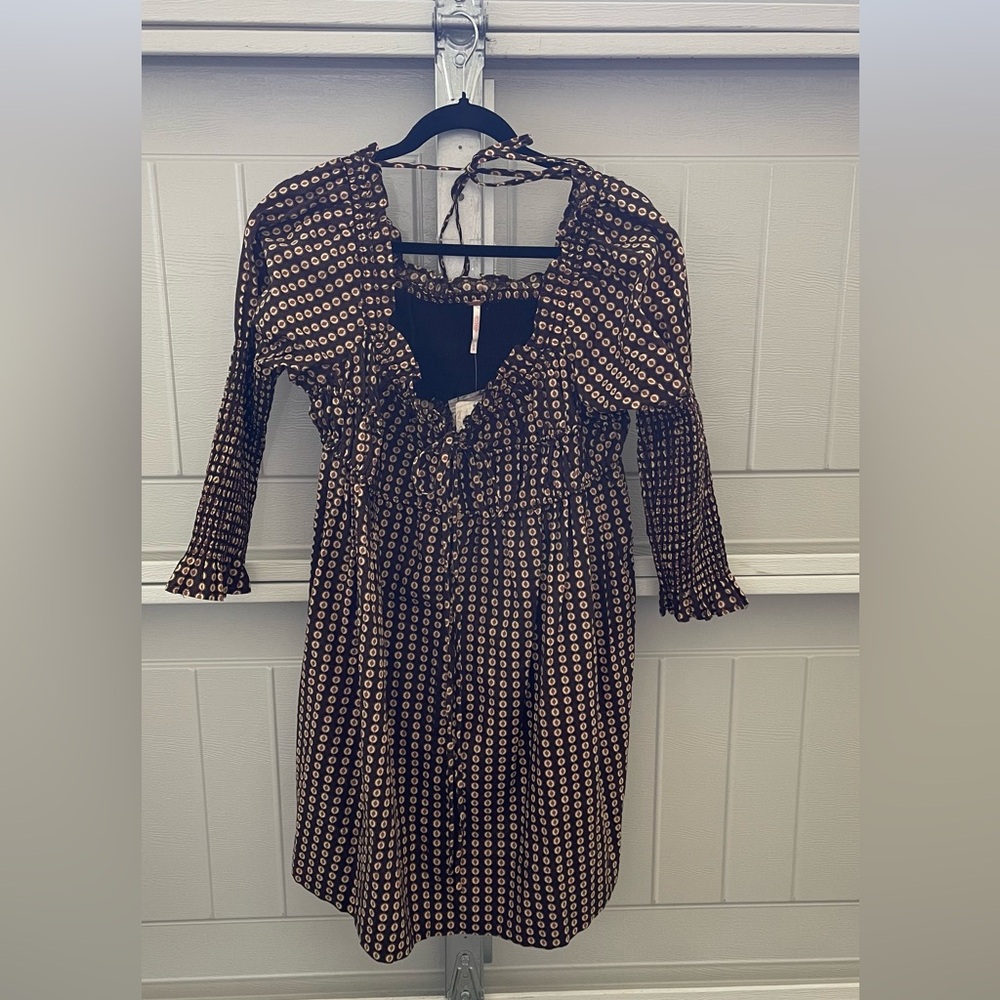 NWT FREE PEOPLE - Star Dip Tiered Smocked Button Front Cotton Dress - Picture 5 of 10